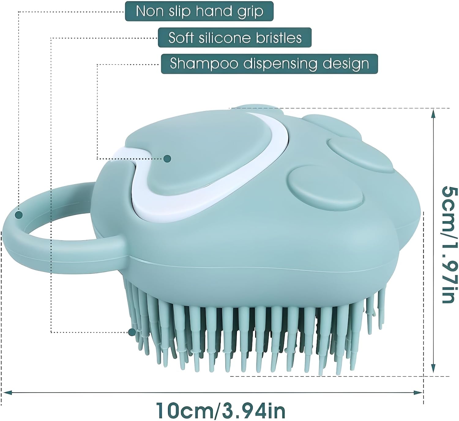 Silicone Pet Grooming Brush with Shampoo Dispenser - Soft Dog Bath Brush & Massage Comb for Easy Fur Cleaning - Blue