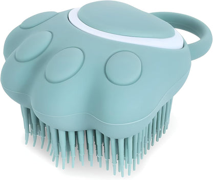 Silicone Pet Grooming Brush with Shampoo Dispenser - Soft Dog Bath Brush & Massage Comb for Easy Fur Cleaning - Blue